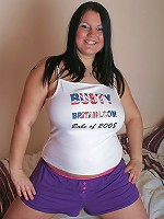 Busty Britains babe of 2008 Kim B showing off her big melons